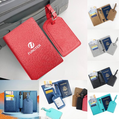 Saffiano Passport Holder Luggage Tag Package Set Travel Suits Passport Wallet Cruise Trip