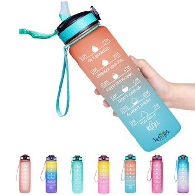 32Oz Sports Water Bottle With Time Marker With Straw