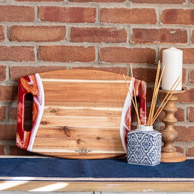 Acacia Cheese Board w/ Handles - 17" Emerald Green