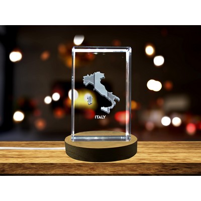 Italy 3D Engraved Crystal Trophy Award w/LED Base Light - Recognition of Cultural Heritage