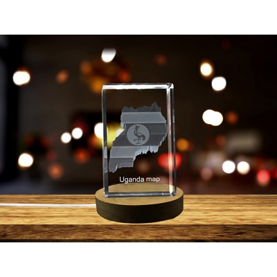 Uganda 3D Engraved Crystal Trophy Award w/LED Base Light