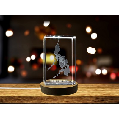 Philippines 3D Engraved Crystal Trophy Award w/LED Base - Recognition Gift