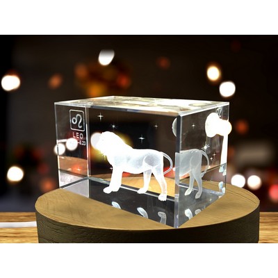 Leo Zodiac Sign 3D Engraved Crystal Trophy Award w/LED Base Light