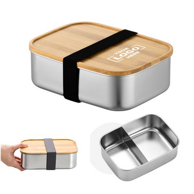 304 Stainless Steel Bento Box w/Bamboo Lid