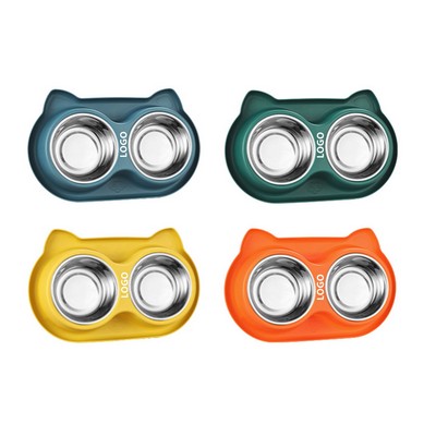 Owl-Shaped Dual Stainless Steel Pet Bowl Set