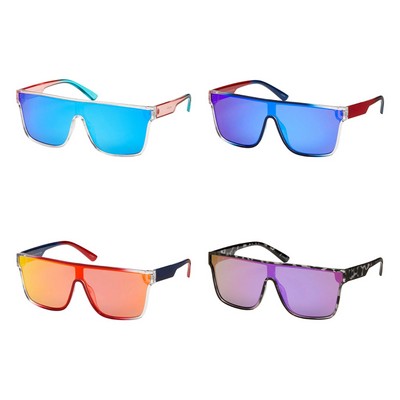 Wrap Mirror Color Lens Sunglasses