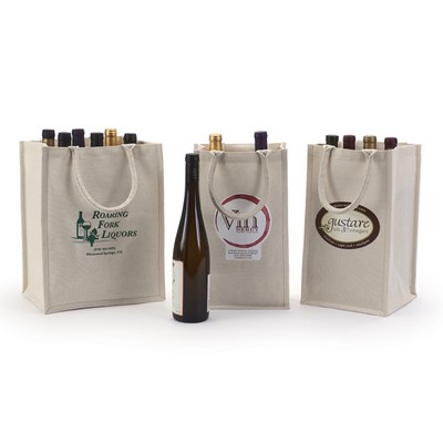 Canvas 2-Bottle Shopping Bag w/ Rope-style Handle (8"x 4"x 14-1/2")