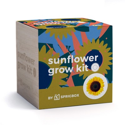 Sunflower Grow Kit | Solid Wood Planter Cube | Eco-Friendly