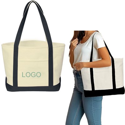 Stylish Canvas Tote Bag With An External Pocket