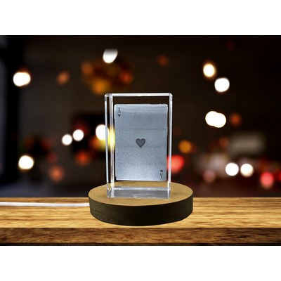 Ace of Hearts Crystal Trophy Award w/LED Base Light