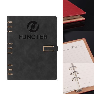 B5 PU Leatherette Rings Binder Notebook Ruled Lined Journal w/ Magnetic Snap