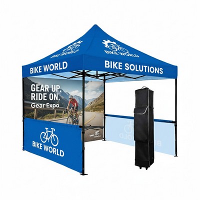 10'X10' Black Steel Frame Tent Kit W/ Full Back Wall+2 Half