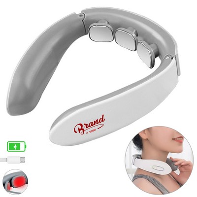 White Rechargeable Electric Neck Massager with Heat Therapy