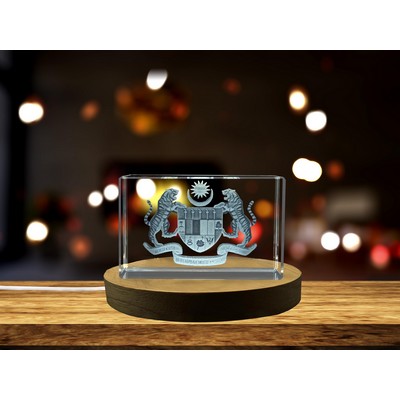 Malaysia National Emblem 3D Engraved Crystal Trophy w/LED Base Light