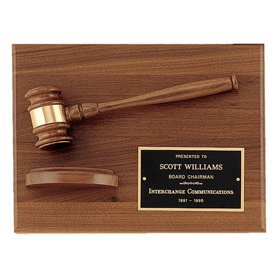 Walnut Plaque with Gavel, Band & Half Sounding Block