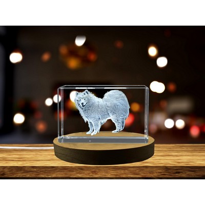 Fluffy Joy Samoyed 3D Engraved Crystal Trophy Award w/LED Base – Handcrafted Pet Sculpture