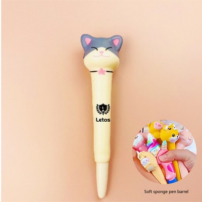 Cute Cat Stress Reliever Pen 2" 1 Squeeze Toy Pen PU Foam Gel Ink Pen