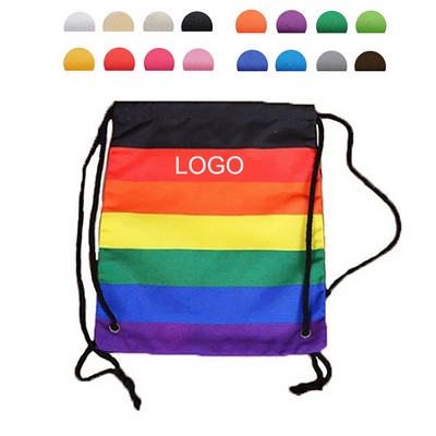 Foldable Polyester Rainbow Drawstring Bag