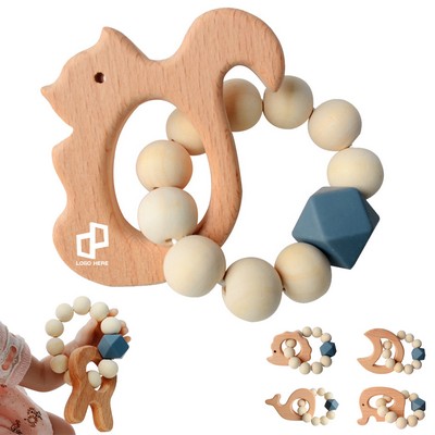 Natural Wood Teething Rattle For Over 3-Month Baby