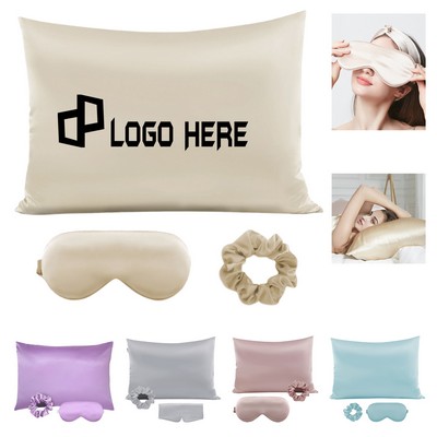 Faux Silk Pillowcase Eye Mask Scrunchies Set