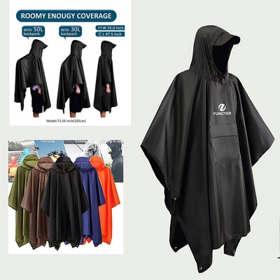 Multi-functional 3-in-1 Poncho Hooded Rain Poncho Waterproof Raincoat Jacket for Men Women Adults