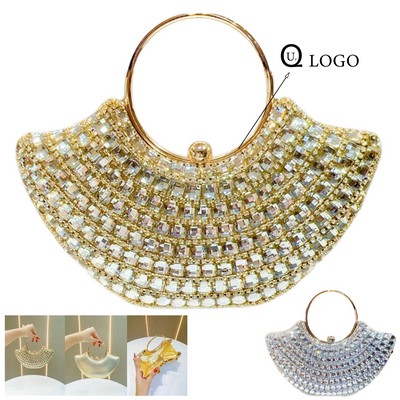 Fan-Shaped Rhinestone Evening Clutch Bag