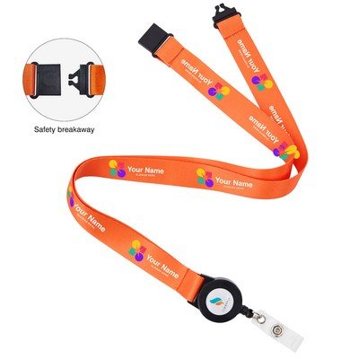 3/4" Dye-Sublimated Lanyard W/Retractable Badge Reel Combo & Safety Breakaway