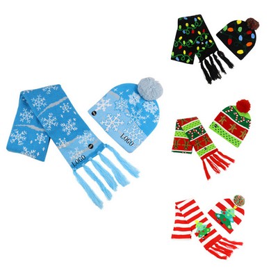 Christmas Knit Light up Beanie & Scarf Set