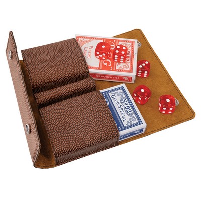 Engraved Faux Leather Card & Dice Set, Football Brown