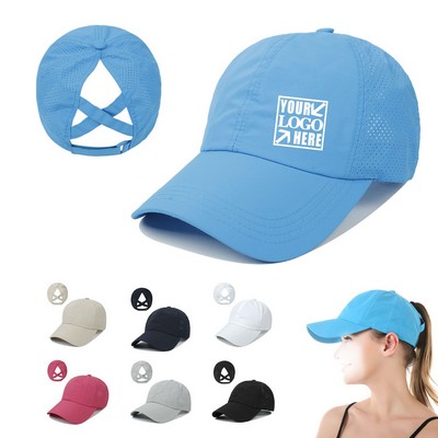 Womens Criss Cross Ponytail Baseball Cap