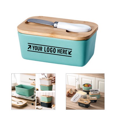 12Oz. Ceramic Butter Dish with Bamboo Lid & Knife
