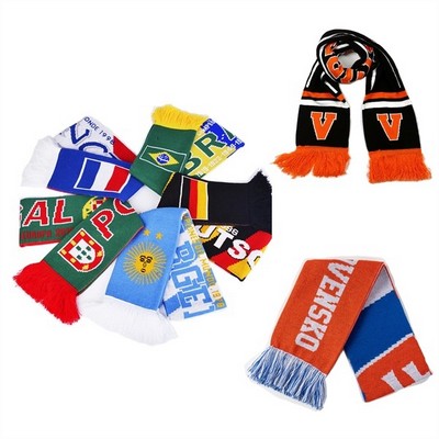 Winter Stretch Acrylic Jacquard Knit Scarf W/ Fringe