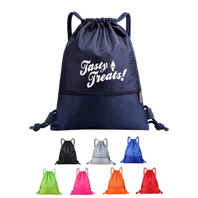 Waterproof Oxford Zipper Drawstring Backpack