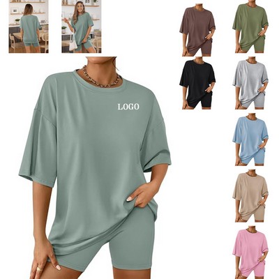 Womens Summer Oversized Tshirts Biker Shorts