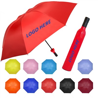 Uv Wine Bottle Folding Umbrella For Rain
