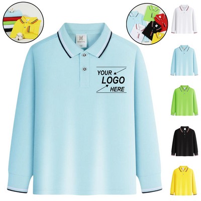 Custom Kids Polo Shirts Long Sleeve T-Shirts for Fall Boys Girls