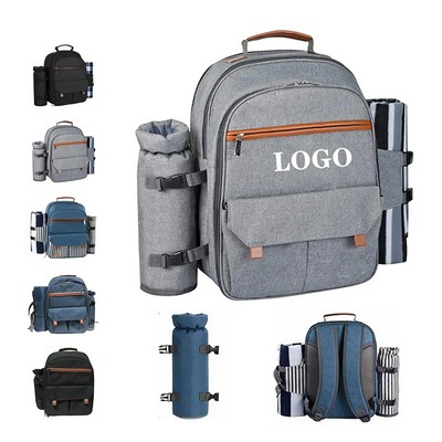 Outdoor Picnic Backpack, Including Cooler, Wine Bag And Blanket