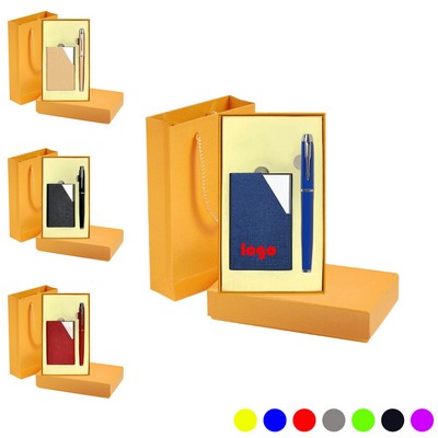 2-Piece Office Gift Set Metal Signature Pen and Leatherette Card Case