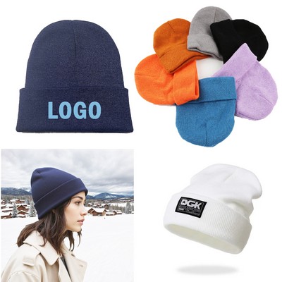 Soft Beanie Unisex Cuffed Plain Skull Knit Hat Cap