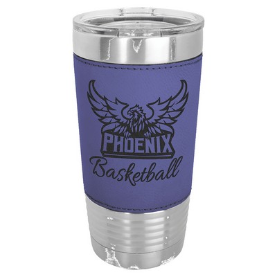 Polar Camel 20 oz. Purple/Black Leatherette Tumbler with Clear Lid