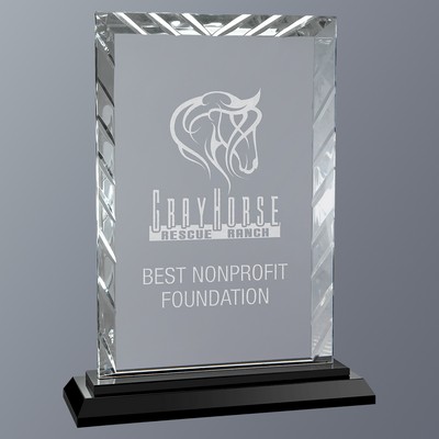 Clear Rectangle Accent Glass on Black Crystal Base, Large (6-3/4"x 9"H)