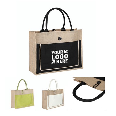 Jute Pocket Tote with Button