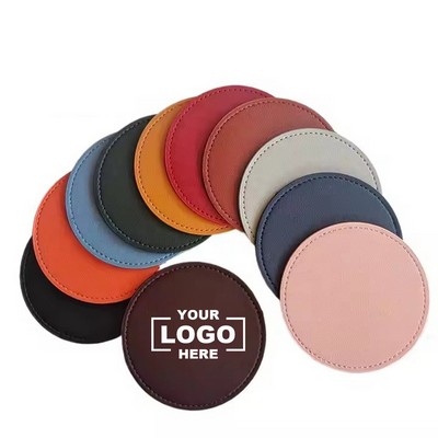 4" Round PU Leather Coaster