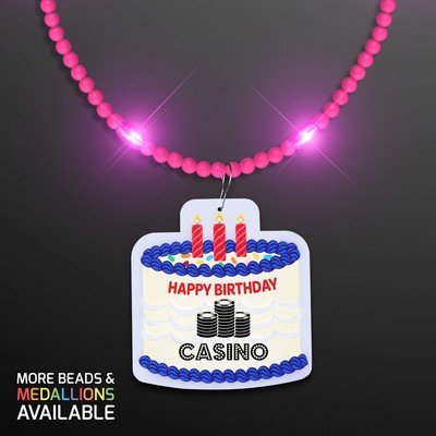 Steady LED Pink Beads with Cake Medallion, No-Flash Necklace - PRINTED