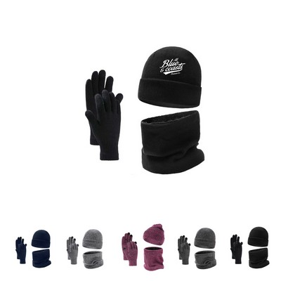 Winter Knit Beanie Gloves Scarf Set