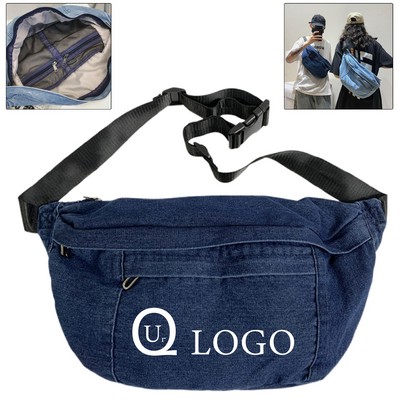 17.3 X 7.1" Denim Large Capacity Chest Shoulder Bag