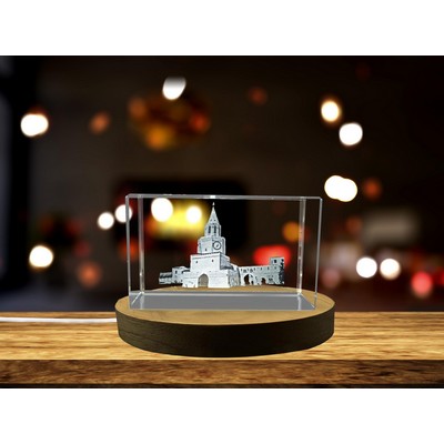 Spasskaya Tower 3D Engraved Crystal Trophy - Stunning Moscow Landmark Sculpture