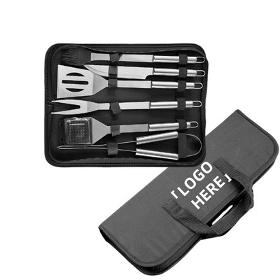 6Pc Stainless Steel Bbq Set W/ Carrying Bag