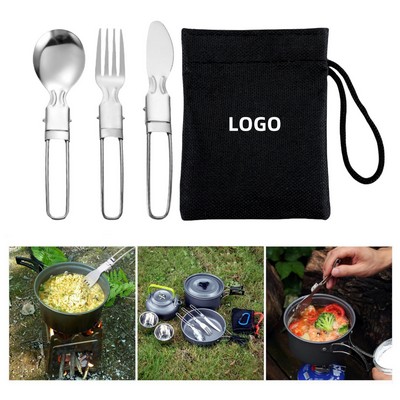 3" 1 Stainless Steel Folding Cutlery Utensils Set With Pouch