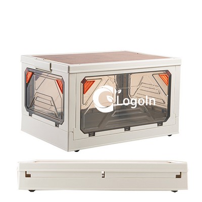 50L Collapsible Storage Box Organizer Containers Plastic with Wood Lid